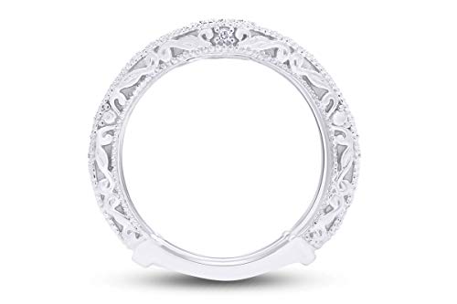 Affy Mother's Day Jewelry Gifts Filigree Vintage Wedding Ring Guard Enhancer With Sparkling Cubic Zirconia In 14K White Gold Over Sterling Silver Gifts For Womens Ring Size-6 #TOP6