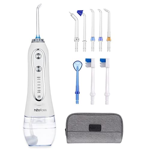 Water Flosser Cordless Oral Irrigator Portable Rechargeable Dental Flossers with 5 Modes & 6 Tips Water Flossing with 300ml Water Tank for Home and Travel, Braces & Bridges Care (Blue)