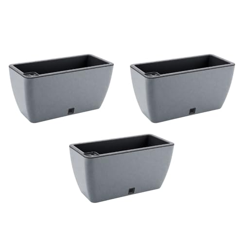 Image of GARDENCIA Self Watering Flower Pots for Outdoor Indoor Gardening /Rectangle Big Plant Pot with Polypropylene UV Material /Decorative Modern Gamla (Recta Big Ston Grey, Pack of 3)