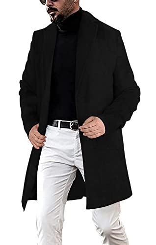 Image of chouyatou Men's Casual Notched Collar Plaid Single Breasted Wool Blend Formal Trench Top Coat