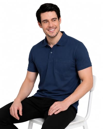 Image of INKKR Men's Polo Neck Half Sleeve Cotton Blend Regular Fit T-Shirt With Pocket