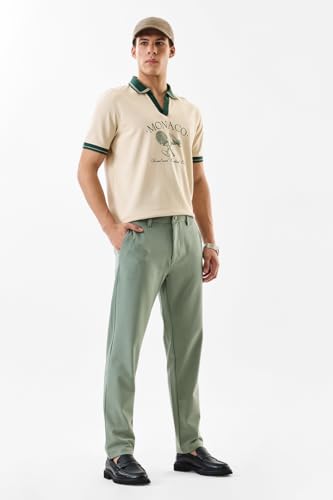 Image of SNITCH Men Chinos | Slim Fit Mid Rise Solid Pattern | Cotton Blend with Medium Stretch & Smooth Texture | Button & Zip Closure for Casual & Street Wear