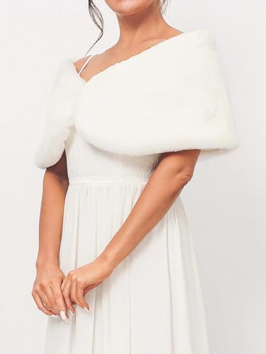GORAIS Women Faux Fur Shawls and Wraps Wedding Fur Cape Short Bridal Fur Stole with Brooch for Bride and Bridesmaids3