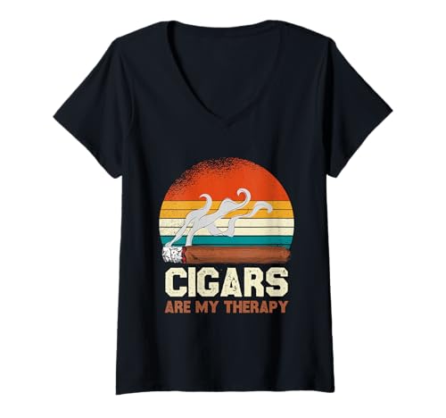 Mujer Gráfico retro Los cigarros son mi terapia Camiseta Cuello V