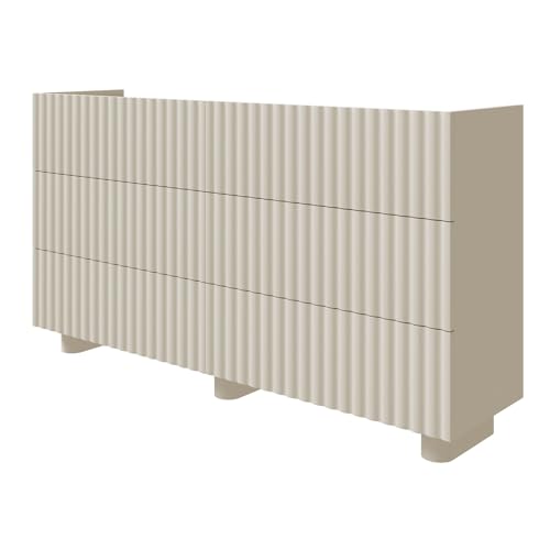 Selsey Commode Fiorra 84x147x38,8 cm - Buffet Rangement Élégant - Meuble Bas Salle à Manger Moderne MDF Cachemire Beige - 6 Tiroirs Push to Open - Pieds...