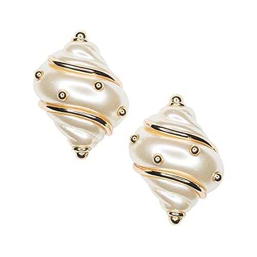 Kenneth Jay Lane Pearl Shell Clip Earrings with Gold Accents