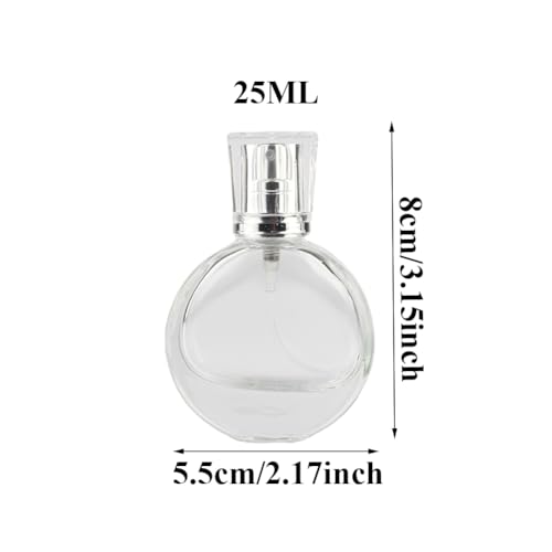 QUUPY 2Pcs 25ML Refillable Glass Perfume Bottles Round Clear Travel Spray Bottles Fine Mist Atomizer for Perfume Cosmetics and Travel Use2