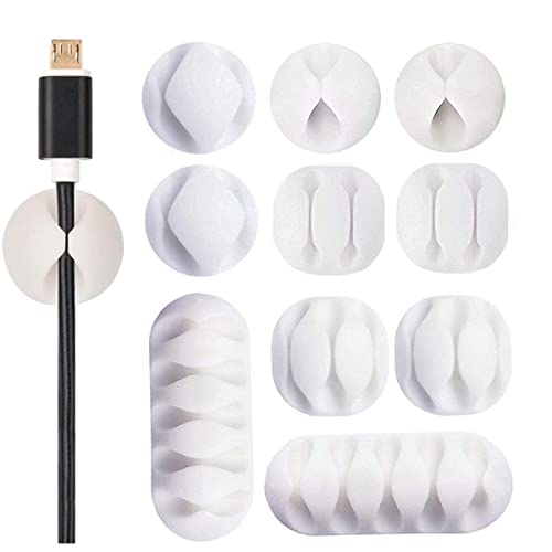 Cable Clips Desktop Multipurpose Silicone Adhesive Cord Organizer Wire Holder System for TV Home, Office, Cubicle, Car, Desk (White) -10 Pieces Set
