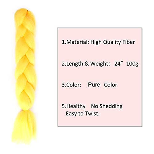 Sovaeer Yellow Jumbo Braiding Hair Extensions Jumbo Braids For Twist Box Braids Crochet Hair High Temperature Synthetic Fiber Single Color For Women 24 Inches 100G/Bundle (3 Bundles/Pack,Yellow) #TOP5