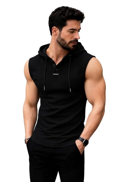 Men's Cotton Slim Fit Sleeveless Hooded Tank Top Gym Hoodie-picture-27