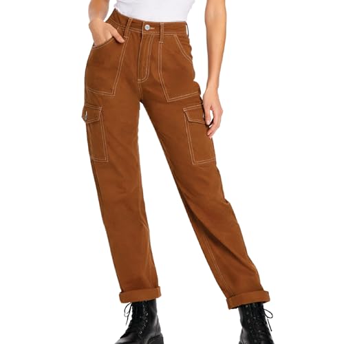 Dickies Womens Skinny Fit High Rise Cargo Carpenter Pants with Pockets Size 28 Brown Duck