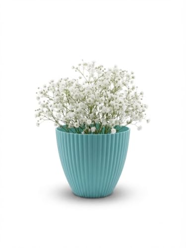 Image of Blue Plastic Flower Pot for Indoor & Outdoor Plants | Decorative Round Planter | Lightweight Garden Pot