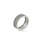 Arvino Anillo de plata de ley 925 con corona de laurel, banda de hojas griegas antiguas, acabado oxidado, anillo ajustable de ajuste cómodo para mujeres y hombres, tamaño del anillo 9-21 pulgadas