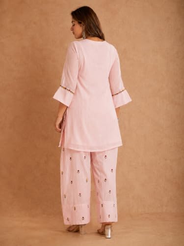 Image of ANNI Designer Farshi Salwar Suit for Women Viscose Embroidered | Co Ord Set for Woman | Straight Kurta Palazzo Outfit Round Neck V Slit 3 /4 Sleeve Ethnic Dress Womens Clothing