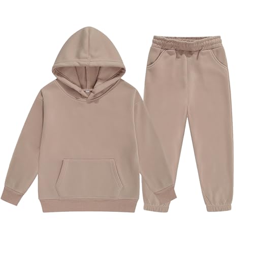 Girls Boys 2pc Fleece Tracksuit Athletic Sweatsuit Set Kids Solid Hoodie Sweatshirt Jogger Sweatpants Loose Fall Winter Sets