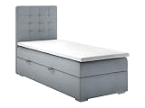 MKS MEBLE Claudia Boxspringbett mit Multipocket-Matratze H3 - Stauraumbett - Polsterbett mit Bettkasten - Grau 90x200 cm