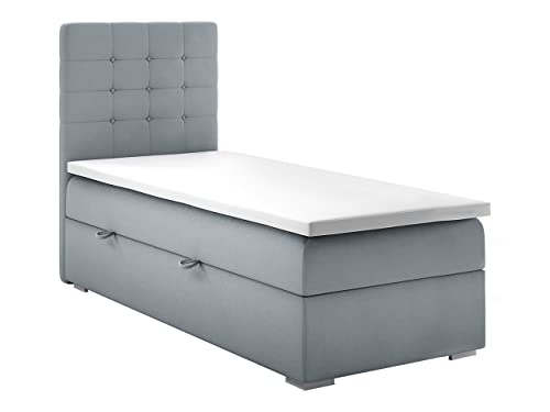 MKS MEBLE Claudia Boxspringbett mit Multipocket-Matratze H3 - Stauraumbett - Polsterbett mit Bettkasten - Grau 90x200 cm Cover
