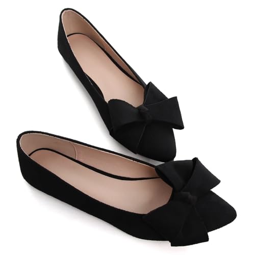 Image of TN TANGNEST Flats Shoes Women Comfort Casual Loafers | Classic Pointed Toe Bowknot Flats Cute Slip On Flats, Wear to Work Travel Walk