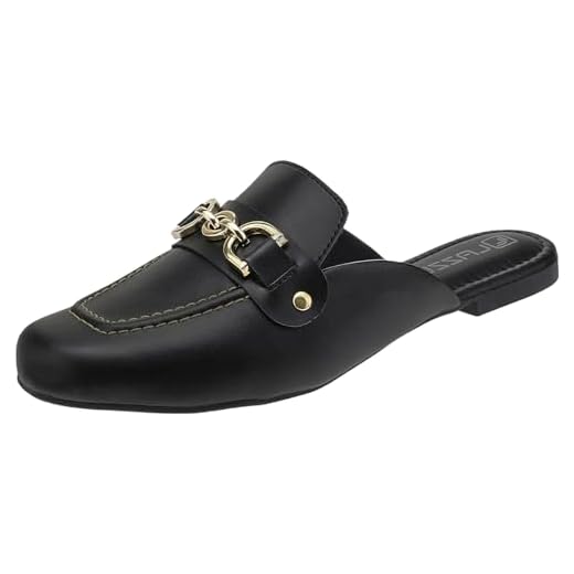 Sapatilha Mule Feminino Bico Quadrado Loafer Confortável (Preto, BR, Adulto, Numérico, 39)