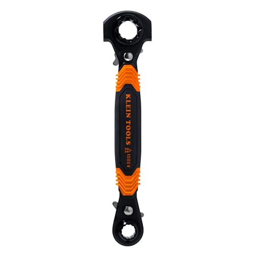 Image of KLEIN TOOLS KT175HFINS 7-in-1 Insulated Lineman Wrench with Dual Hammer Faces, Ratcheting Pass-Through Design, 1000V Rated, Multi-Size Utility Wrench for Pole Hardware