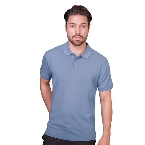 HRM Polo Pesado para Hombre, de 100% algodón, Lavable hasta 60 °C, Ropa de Trabajo, Azul Celeste, XXXXL