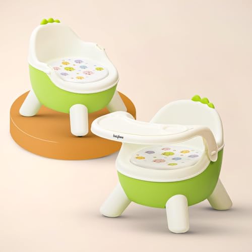 Image of Baybee Booster Chair for Baby with Removable Dining Tray & Cushion | Stable & Sturdy Booster Chair for Feeding, Dining & Playtime | Portable Toddler Booster Seat for Home & Travel (Green)