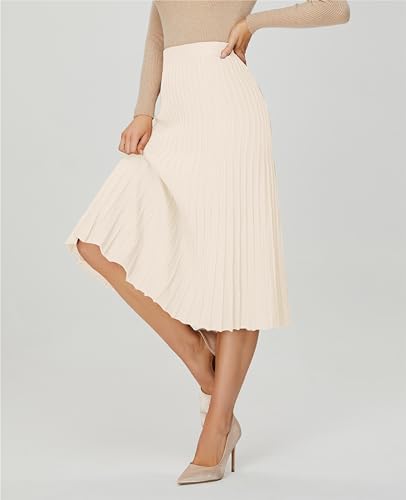 Women's Knit Maxi Pleated Skirts, High Waist Elastic A Line Long Skirt for Fall Winter3