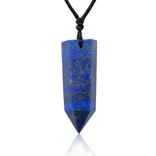 Runyangshi Natural Lapis Lazuli Healing Crystal Pendants, Single Pointed Crystal Necklace for Men Women Adjustable Rope Necklace Reiki Energy Valentines Day Gift