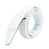 N,C Men Alligator Design Crocodile-Embossed Leather Belts Genuine Cow Leather Belt (White)