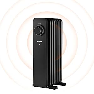 Pelonis Phoenix Olieradiator, 1500 W, energiebesparend, elektrische verwarming, met 7 ribben, verstelbare thermostaat, kantelbeveiliging en oververhittingsbeveiliging, mechanisch, zwart