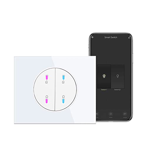 CNBINGO Smart Lichtschalter unterputz mit Weiß Glas Platte, WLAN Kipplichtschalter Arbeiten mit Alexa, Google Assistant, Runden Mechanischer Wandlichtschalter, Neutrale Leitung benötigt, 2-Fach