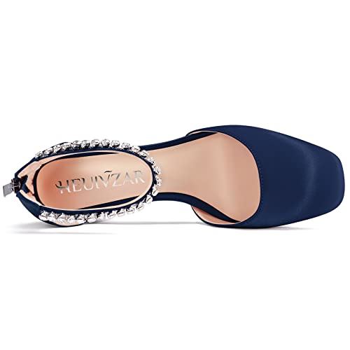 HEUIVZAR Wedge Pumps for Womens Ankle Strap Closed Square Toe Low Chunky Block Heel Satin Comfort Dress Shoes 2 Inch4