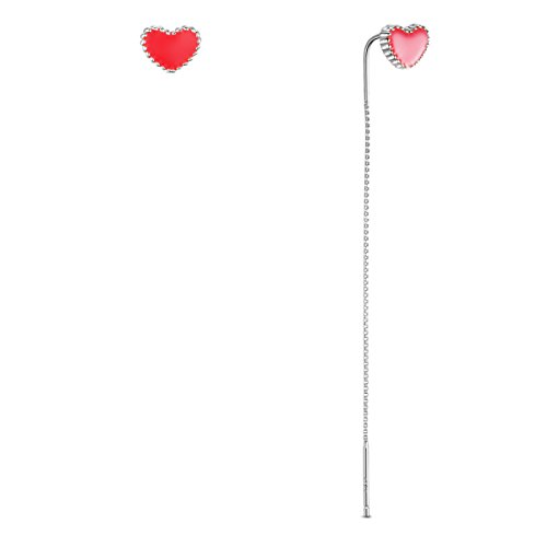 Sweetiee Donna Orecchini Asimmetrici in Argento 925, con Ciondolo di Cuore Rosso, Dorato, Platino, Oro Rosa, Tre Colori Disponibili, 70mm