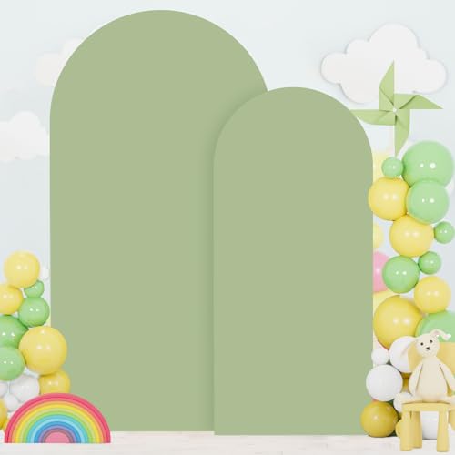 Image of FOTSHARER Sage Green Spandex Arch Cover 6FT 7.2FT Arch Covers Stretchy Set of 2 Wedding Arch Stand Cover for Chiara Wall Round Top Arches Fabric Cover Garland for Graduation Party