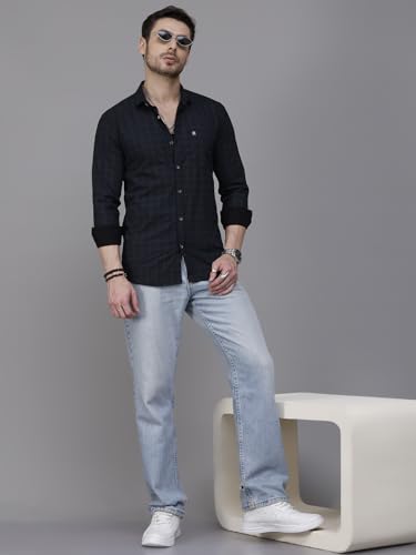 Image of Majestic Man Men Comfort Slim Fit Opaque Checked Cotton Casual Shirt