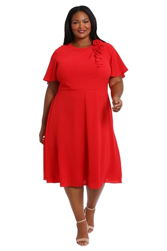 Image of London Times Women's London Times Women's Dresses Rosette Flutter Sleeve Fit and Flare Duchess Guest of Shower Mother of The Bride Feminine