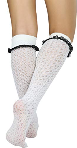 ToBeInStyle Women's Crocheted Vintage Inspired Ruffle Trim Knee Socks2