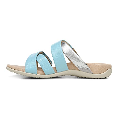 Vionic Rest Hadlie Damen-Sandalen mit Klettverschluss und 3-Zonen-Komfort bei Fersenschmerzen und Plantarfasziitis, mit verdeckter orthopädischer Fußgewölbeunterstützung, Blau (Porcelain Blue), 39 EU