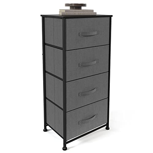 Sehloran 4 Drawer Dresser For Bedroom, Dessers Storage Tower, Chests Of Drawers, Removable Tall Fabric Bins, Dresser Organizers Unit For Hallway, Entryway, Closets, Wood Top, Gray #TOP22