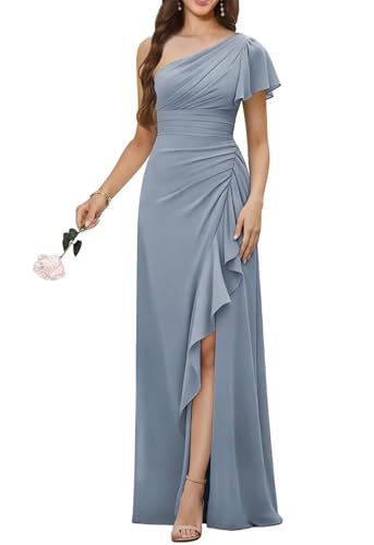 Robe de demoiselle d'honneur asymétrique en mousseline de soie noble DSJ116