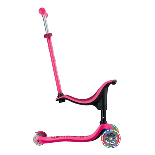 Globber - GO•UP Sporty Lights - Skalierbarer Tretroller, 3 R&auml;der mit Sitz, f&uuml;r Kinder von 15 Monaten bis 6 Jahren, Rosa
