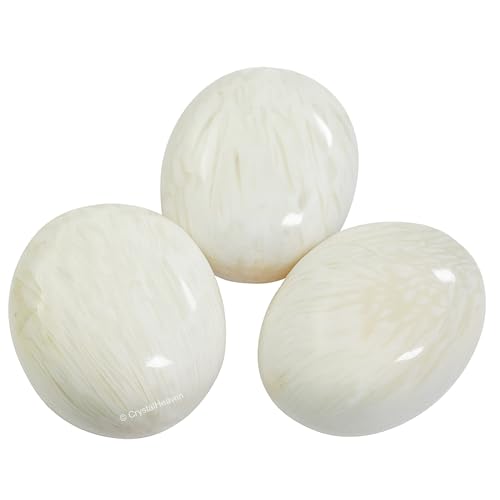 Image of Crystal Heaven Scolecite Crystal Palm Pebbles Stones For Anxiety Stress Relief Massage - Aaa Grade Original Healing Gemstone Agate Palm Stone For Yoga Meditation Spiritual Reiki Feng Shui