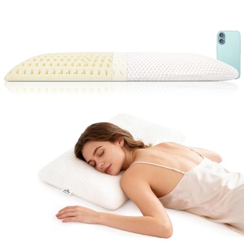 Talatex Oreiller Plat en Latex Naturel pour Dormeurs sur le Ventre, Oreiller Ergonomique Fin pour...