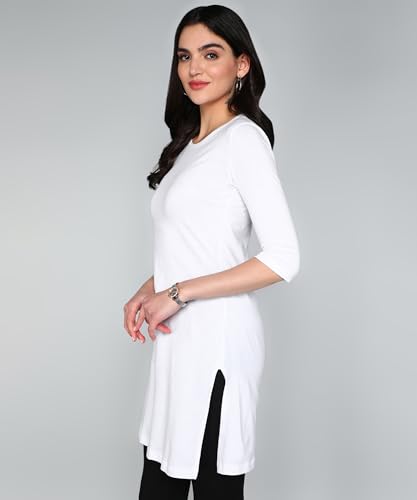 Image of FLEXIMAA Women's Cotton Plain Round Neck 3 /4 Sleeve Long Top