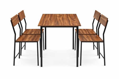 Image of Dining Table Set of 4, 4 Seater Dining Table with Chairs, Engineered Wood Top & Metal Frame, Space Saving Compact Rectangular Dining Table for Home & Kitchen (Teak Walnut- DIY)