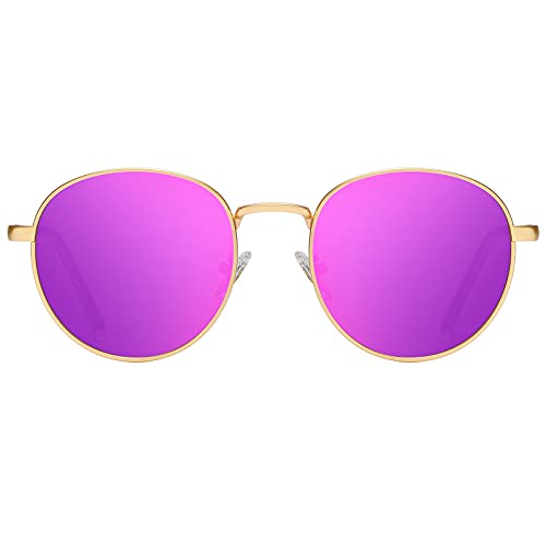 H HELMUT JUST Lunettes de Soleil Femme Homme Ronde Vintage Miroir Violet Cover