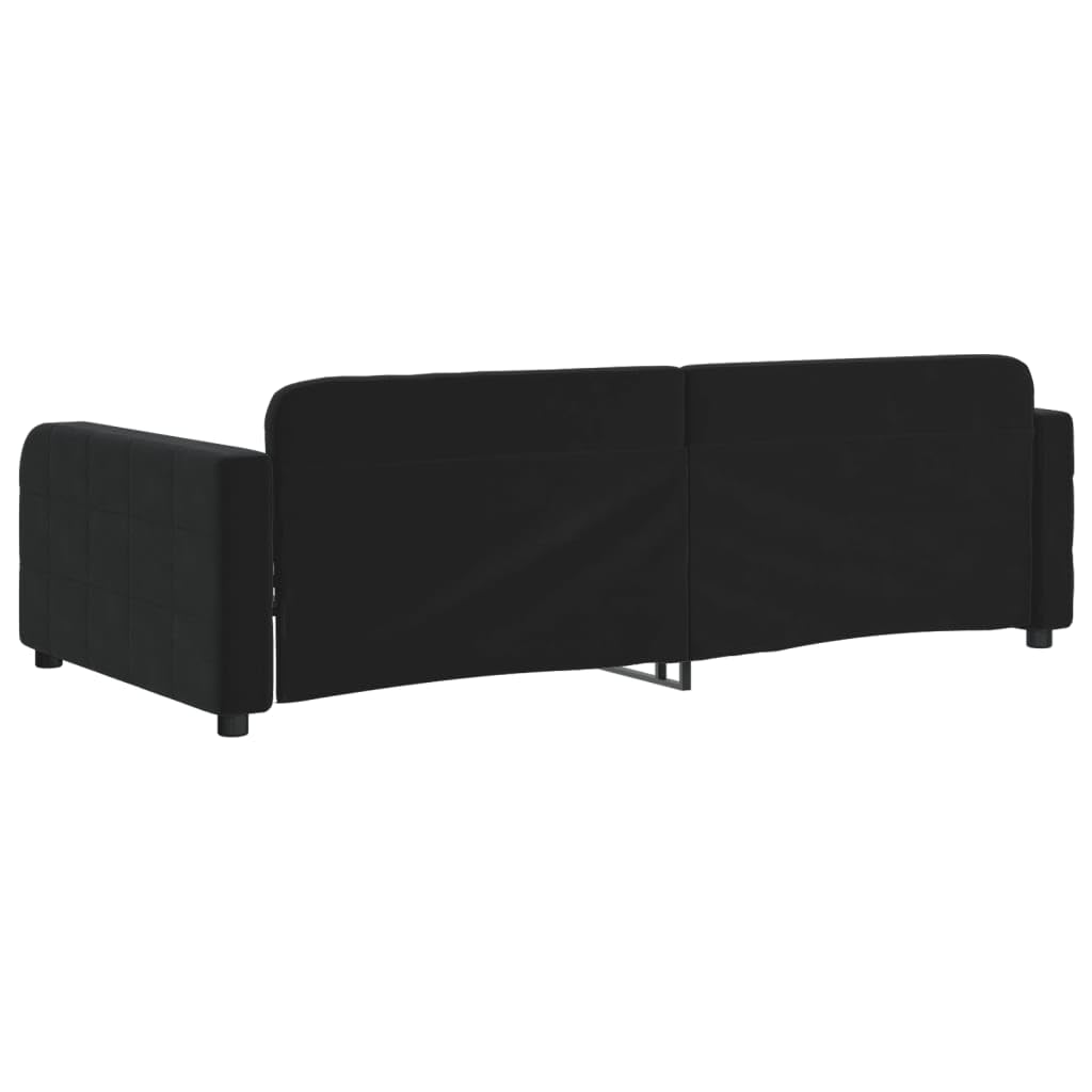 Sofa z funkcją spania czarna aksamit 90x200 cm rozkładana kanapa z materacem nowoczesna tapicerowana podwójne zastosowanie do salonu i sypialni metalowa rama i drewno gościnna dzienna z pojemnikiem