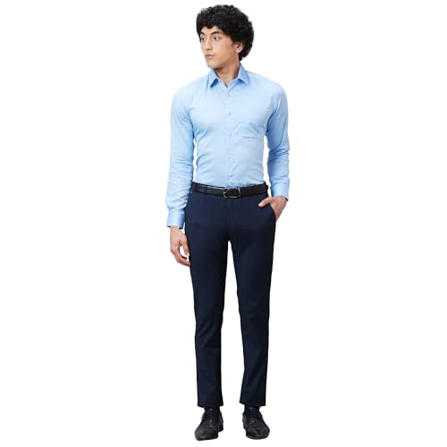 Image of Raymond Men's Mid Rise Poly Viscose Blend Solid Pattern Slim Fit Flat Front Formal Trouser