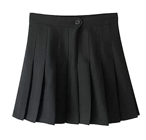 Women Girls High Waisted Pleated Skater Tennis School Skirt Uniform Skirts A-Black #TOP2
