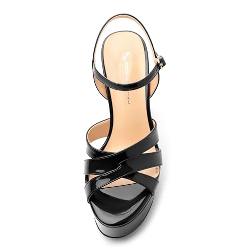 Women's Platform High Heels Sandals Round Open Toe Strappy Pumps Lace Up Dress Party Summer Shoes4.7''3